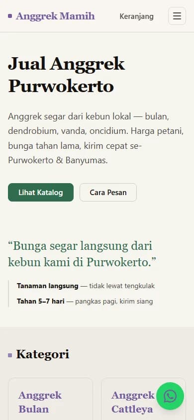 Toko Anggrek responsive storefront on a mobile screen.