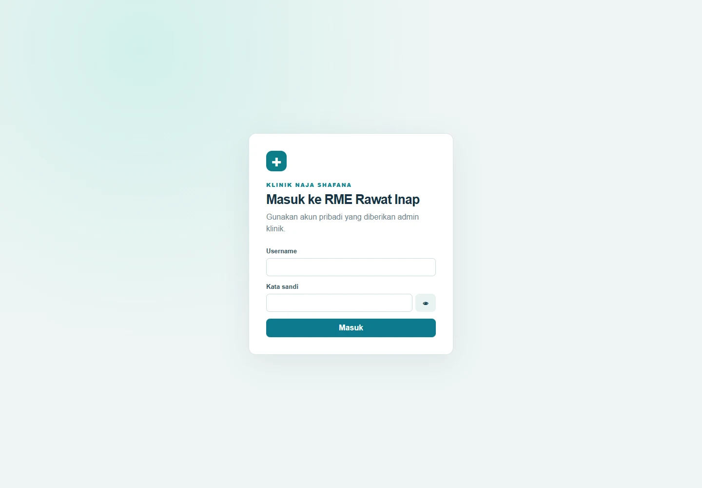 RME Rawat Inap public sign-in interface for inpatient medical records.